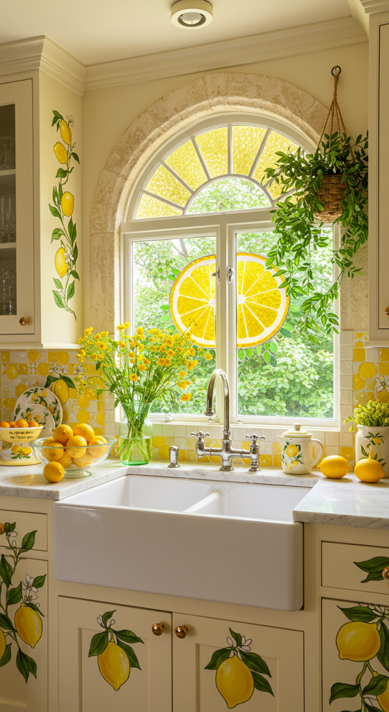 lemon inspired kitchen window design over sink