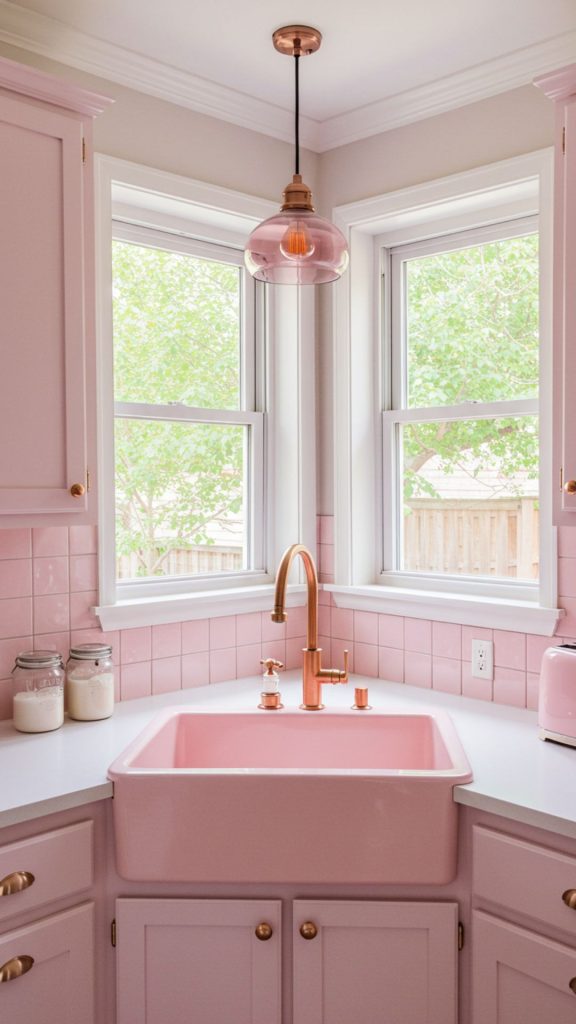 Pink Pastel Retro Corner Kitchen